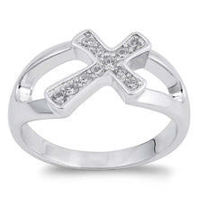 Load image into Gallery viewer, Sterling Silver Cross Shaped Clear CZ RingAnd Face Height 11mmAnd Band Width 4mm