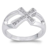 Sterling Silver Cross Shaped Clear CZ RingAnd Face Height 11mmAnd Band Width 4mm