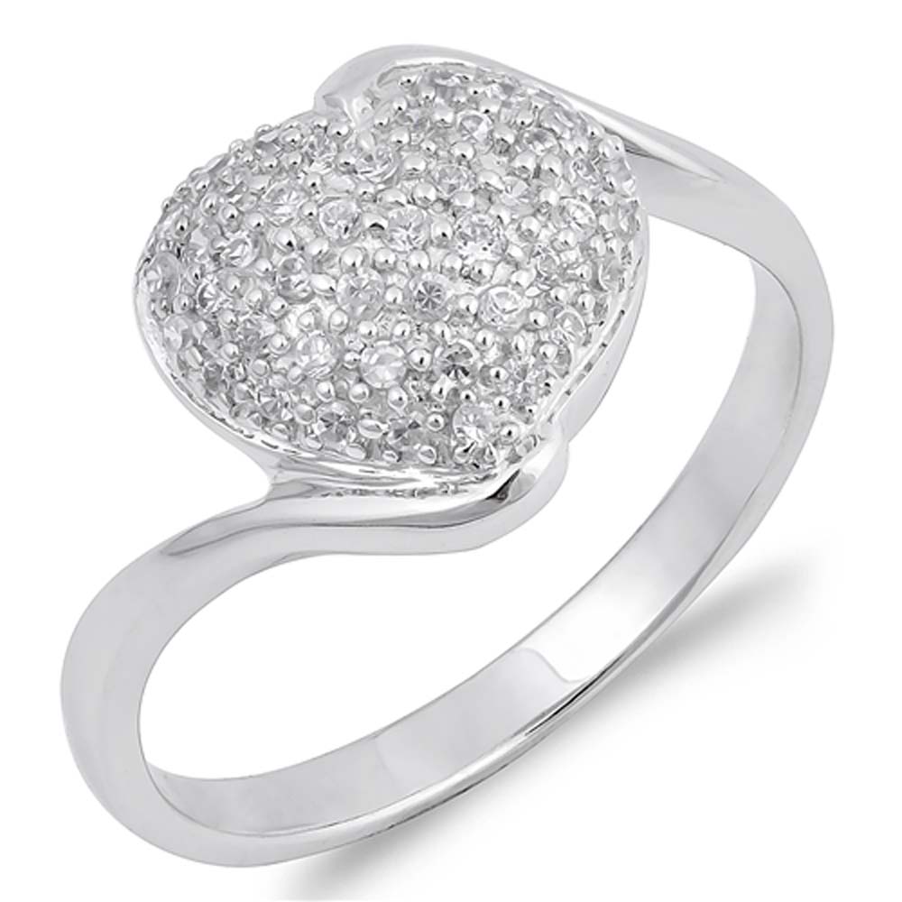 Sterling Silver Heart Shaped Clear CZ RingAnd Face Height 13mmAnd Band Width 2mm