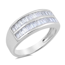 Load image into Gallery viewer, Sterling Silver Wedding Band Shaped Clear CZ RingAnd Face Height 8mmAnd Band Width 3mm