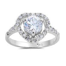 Load image into Gallery viewer, Sterling Silver Heart Round Shaped Clear CZ RingAnd Face Height 12mmAnd Band Width 3mm