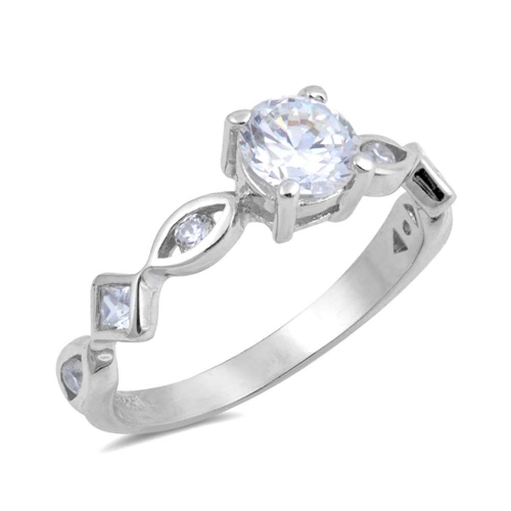 Sterling Silver Different Cuts Shaped Clear CZ RingAnd Face Height 7mmAnd Band Width 3mm