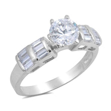 Load image into Gallery viewer, Sterling Silver Round Shaped Clear CZ RingsAnd Face Height 8mmAnd Band Width 3mm