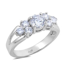 Load image into Gallery viewer, Sterling Silver Round Shaped Clear CZ RingsAnd Charm Height 7mmAnd Band Width 3mm