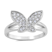 Load image into Gallery viewer, Sterling Silver Butterfly Shaped Clear CZ RingsAnd Charm Height 11mmAnd Band Width 2mm