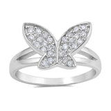 Sterling Silver Butterfly Shaped Clear CZ RingsAnd Charm Height 11mmAnd Band Width 2mm