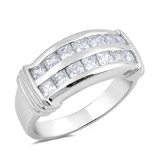 Load image into Gallery viewer, Sterling Silver Double Lines Shaped Clear CZ RingsAnd Charm Height 9mmAnd Band Width 4mm