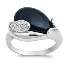 Load image into Gallery viewer, Sterling Silver Pear Shaped Black And Clear CZ RingAnd Face Height 14mm