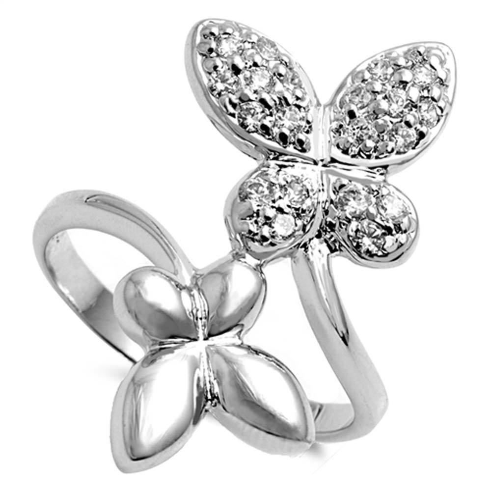 Sterling Silver Butterfly Shaped Clear CZ RingAnd Face Height 28mm