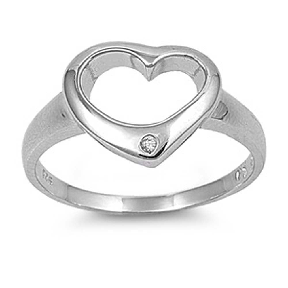 Sterling Silver Heart Shaped Clear CZ RingAnd Face Height 10mmAnd Band Width 2mm