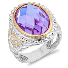 Load image into Gallery viewer, Sterling Silver Two Tone Oval Shaped Multicolor CZ RingAnd Face Height 24mm