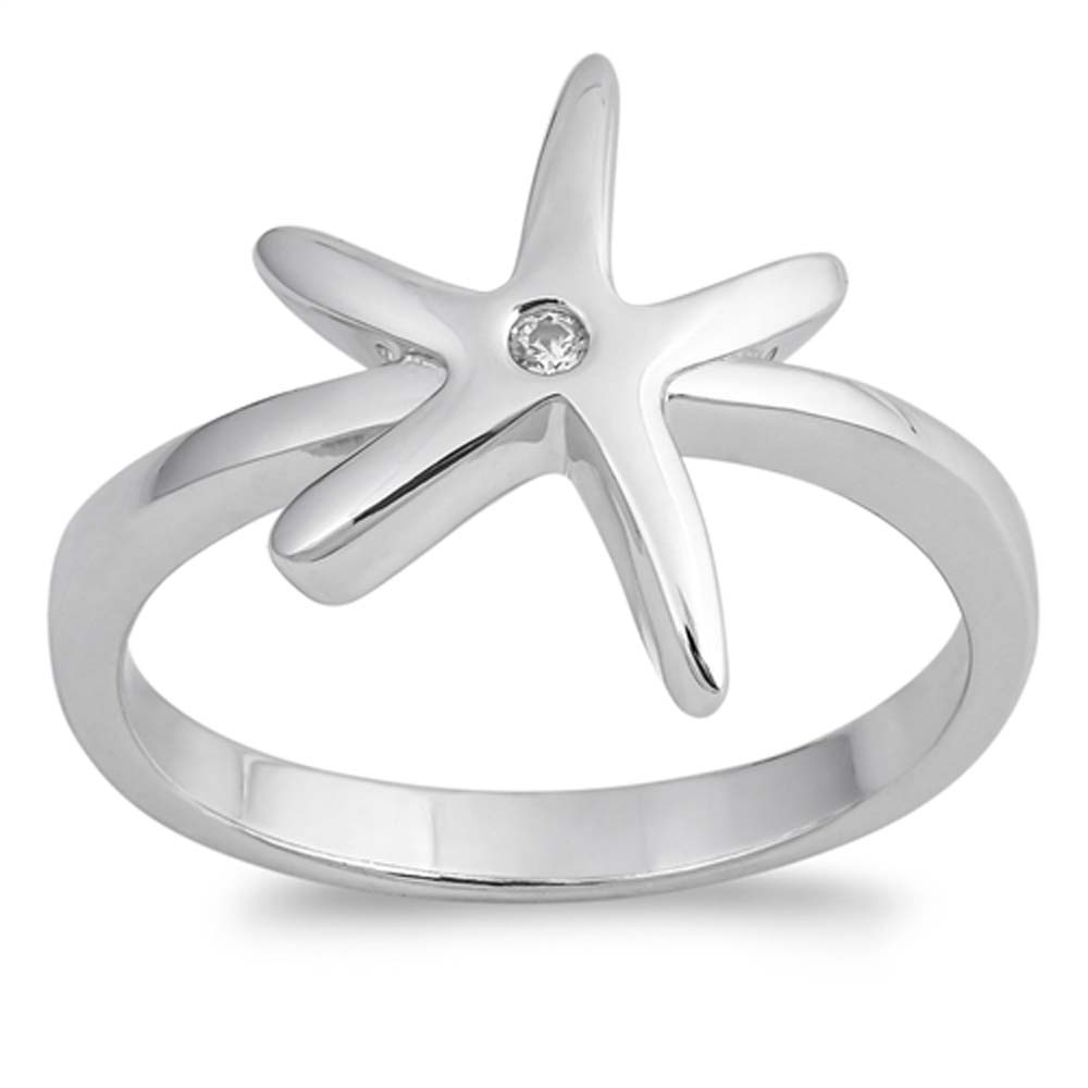 Sterling Silver Starfish Shaped Clear CZ RingAnd Face Height 13mm