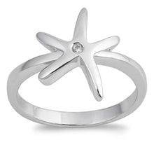 Load image into Gallery viewer, Sterling Silver Starfish Shaped Clear CZ RingAnd Face Height 13mm