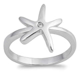 Sterling Silver Starfish Shaped Clear CZ RingAnd Face Height 13mm