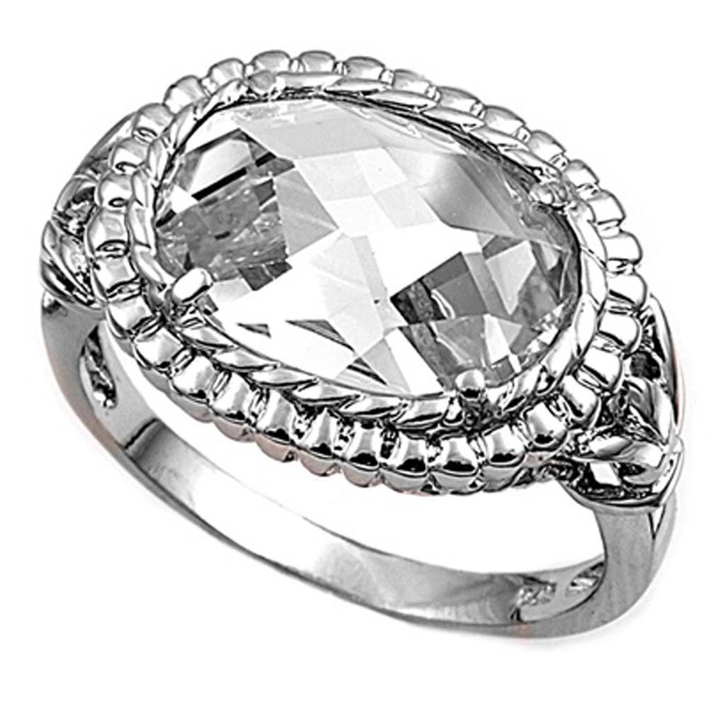 Sterling Silver Oval Shaped Clear CZ Rings