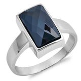 Sterling Silver Rectangle Shaped Black CZ RingAnd Face Height 14mm