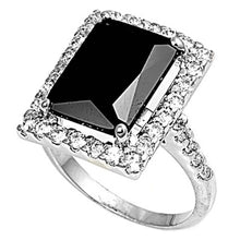 Load image into Gallery viewer, Sterling Silver Rectangle Shaped Black And Clear CZ Rings