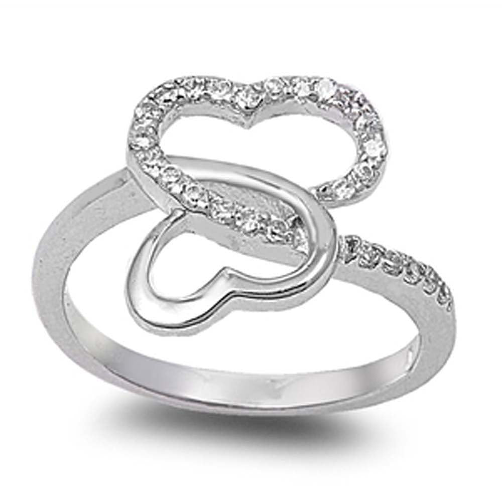 Sterling Silver Infinity Hearts Shaped Clear CZ Ring