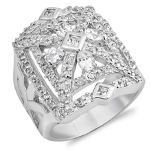 Load image into Gallery viewer, Sterling Silver Diamond Cut Shaped Clear CZ RingsAnd Face Height 24mm