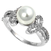 Load image into Gallery viewer, Sterling Silver Simulated Pearl And Cubic Zirconia Ring
