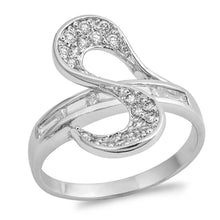 Load image into Gallery viewer, Sterling Silver Rhodium Plated S Shaped Clear CZ RingAnd Face Height 22mm