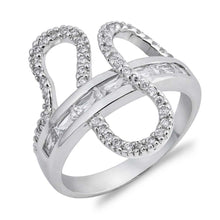 Load image into Gallery viewer, Sterling Silver Waves Shaped Clear CZ RingAnd Face Height 22mm