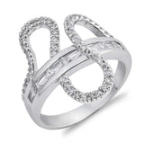 Sterling Silver Waves Shaped Clear CZ RingAnd Face Height 22mm