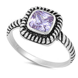 Sterling Silver Spinner Lavender Square Shaped CZ RingAnd Face Height 8mm