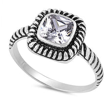 Load image into Gallery viewer, Sterling Silver Square Shaped Clear CZ Ring And Face Height 8mm