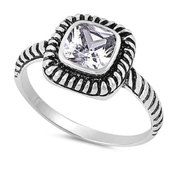 Sterling Silver Square Shaped Clear CZ Ring And Face Height 8mm