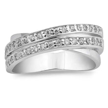 Load image into Gallery viewer, Sterling Silver Double Lines Infinity Shaped Clear CZ RingAnd Face Height 7mm