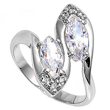 Load image into Gallery viewer, Sterling Silver Waves Shaped Pear Clear CZ Rings