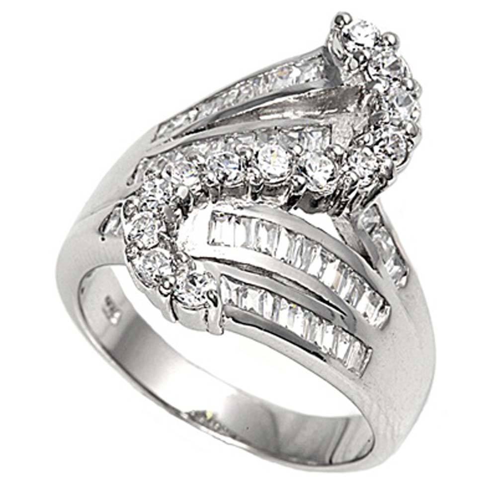 Sterling Silver S Shaped Clear CZ Ring