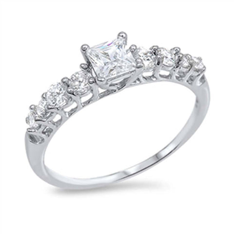 Sterling Silver Square Shaped Clear CZ Rings