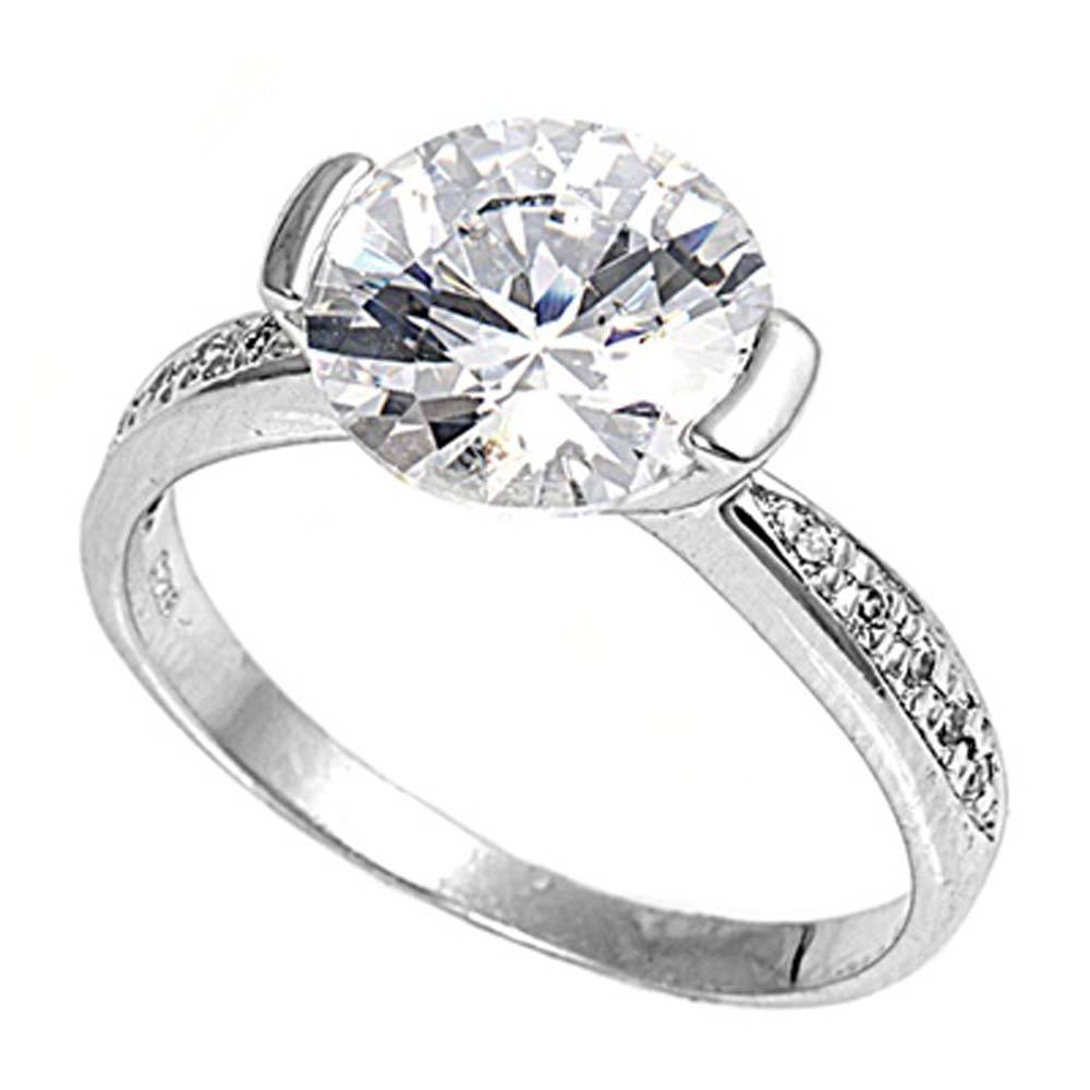 Sterling Silver Round Shaped Clear CZ Ring