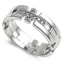 Load image into Gallery viewer, Sterling Silver Cross Shaped Clear CZ RingAnd Face Height 7mm