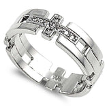 Sterling Silver Cross Shaped Clear CZ RingAnd Face Height 7mm