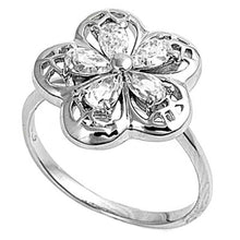 Load image into Gallery viewer, Sterling Silver Plumeria Shaped Clear CZ Ring