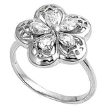 Sterling Silver Plumeria Shaped Clear CZ Ring