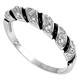 Sterling Silver Spinner Shape With Black And Clear CZ Rings