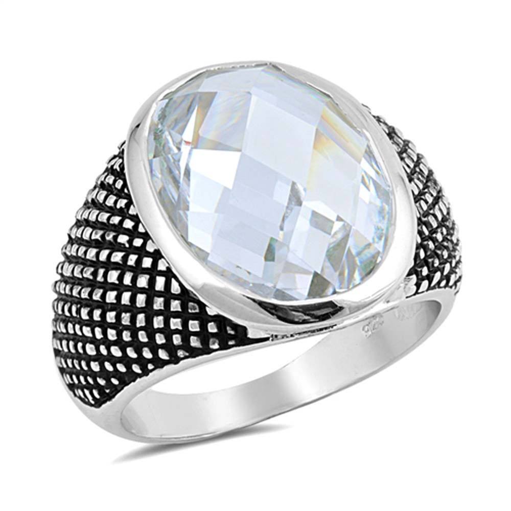 Sterling Silver Oval Shaped Multicolor CZ Ring