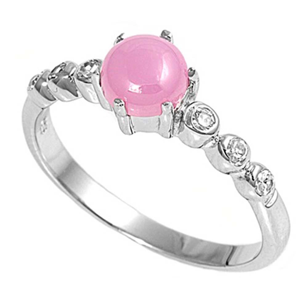 Sterling Silver Round Shaped Pink And Clear CZ Ring