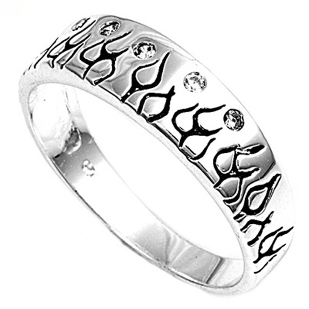 Sterling Silver Bali Design Clear CZ Ring
