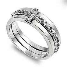 Load image into Gallery viewer, Sterling Silver Cross Shaped Clear CZ RingsAnd Face Height 6mm