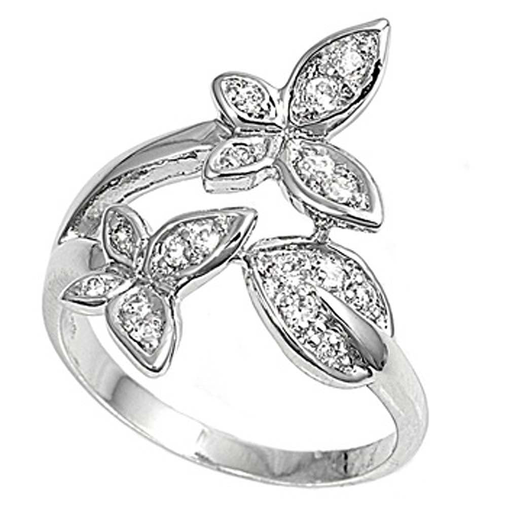 Sterling Silver Butterfly Shaped Clear CZ RingAnd Face Height 21mmAnd Band Width 2mm