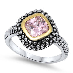 Sterling Silver Bali Diamond Shaped Pink CZ RingsAnd Face Height 20mm