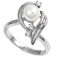 Load image into Gallery viewer, Sterling Silver Curve Shaped Clear CZ Rings With White Pearl