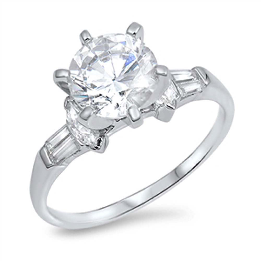 Sterling Silver Round Shaped Clear CZ Rings