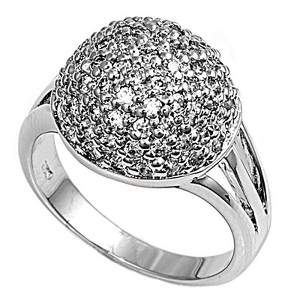 Sterling Silver Dome Round Shaped Clear CZ Ring