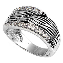 Load image into Gallery viewer, Sterling Silver Wave Shaped Clear CZ Ring